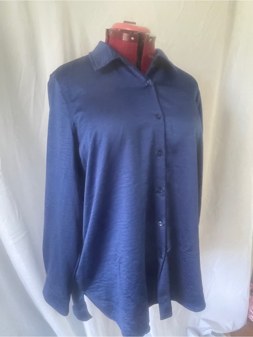 Classic Navy Button-Down Women's satin like Top